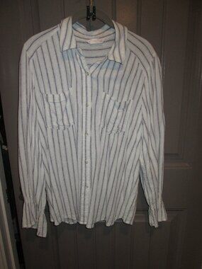 LC Lauren Conrad Size L, LS Button Front Stripe Shirt w/Elastic Ruffle Wrists
